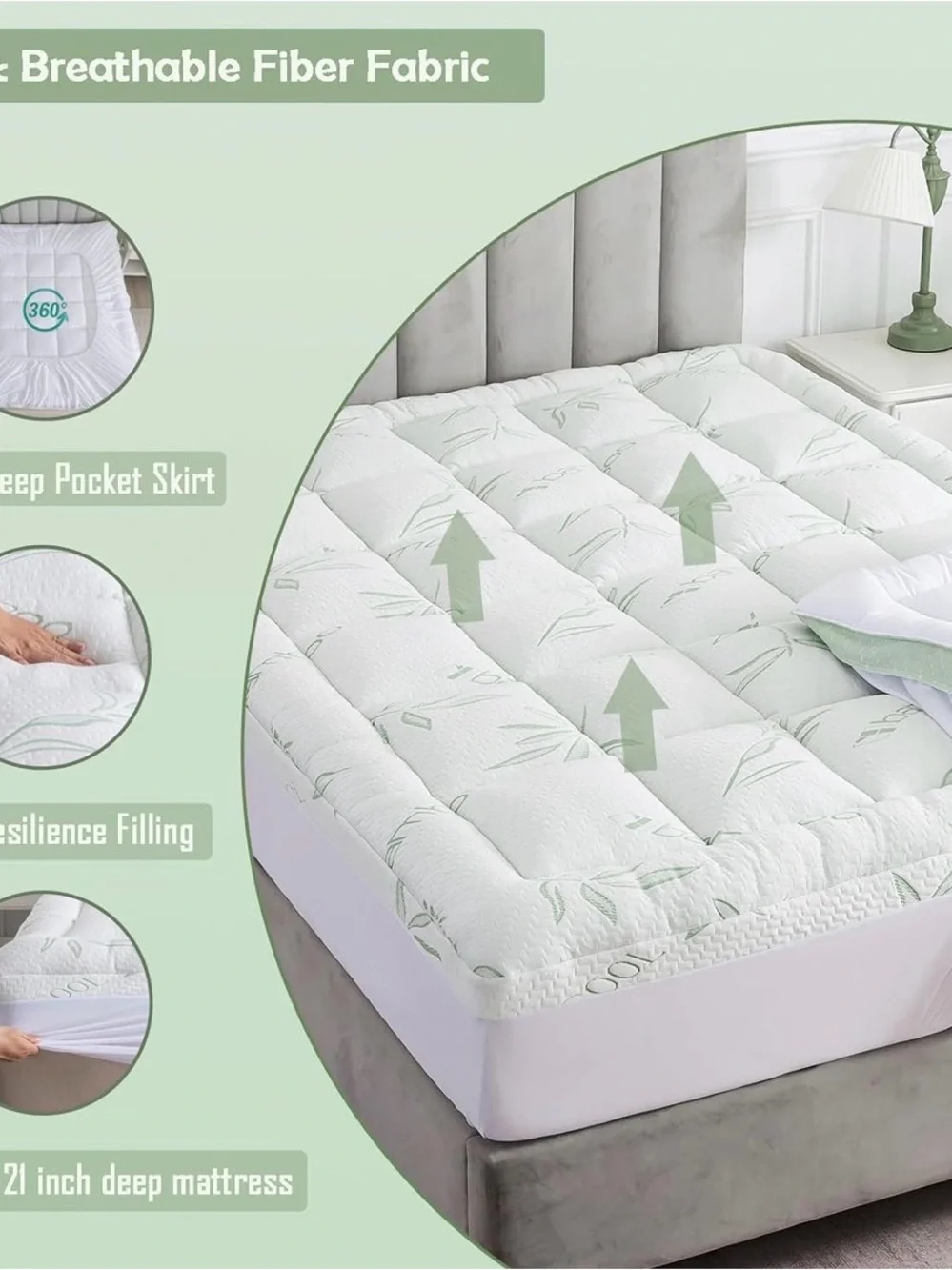 Cooling White Mattress Topper Protector - Quilted Comfort
